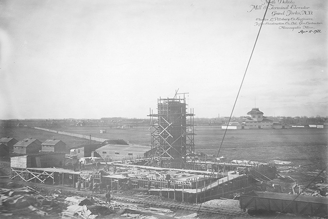 Early stages of construction of the mill in 1922. Courtesy of State Historical Society of North Dakota. Early stages of construction of the mill in 1922. Courtesy of State Historical Society of North Dakota.